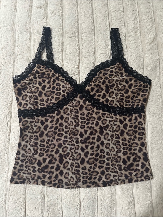 Rebellious Dreamer Tops - Leopard Lace Cami Tank Top - Black Trim